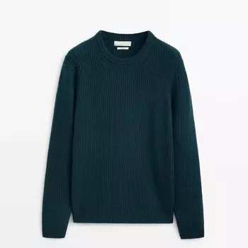 Свитер Massimo Dutti Purl-knit Cotton And Wool Blend, темно-зеленый