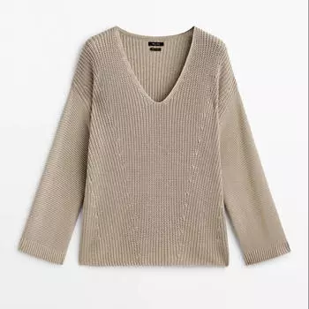 Свитер Massimo Dutti Purl Knit With Sleeve Detail, дымчатый