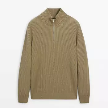 Свитер Massimo Dutti Ribbed Knit With Mock Neck, хаки