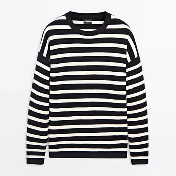 Свитер Massimo Dutti Striped Knit Crew Neck, темно-синий