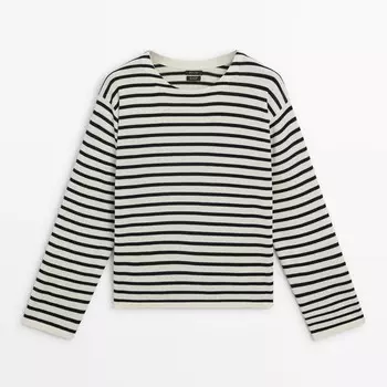 Свитер Massimo Dutti Striped Knit Crew Neck, кремовый
