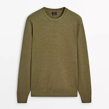 Свитер Massimo Dutti Textured Knit Crew Neck, оливковый
