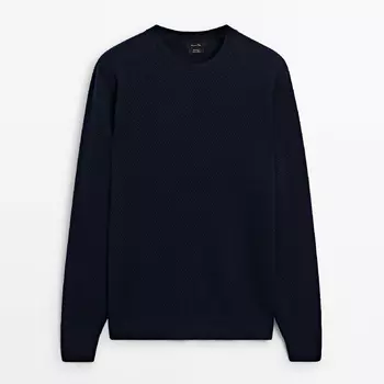 Свитер Massimo Dutti Textured Knit Crew Neck, темно-синий