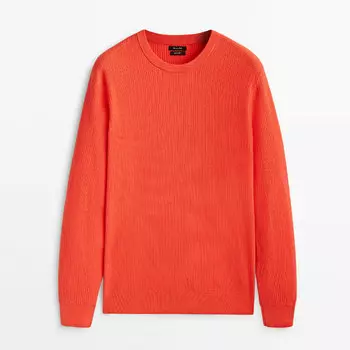 Свитер Massimo Dutti Textured Knit Crew Neck, неоновый оранжевый