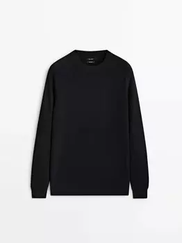 Свитер Massimo Dutti Textured Knit Crew Neck Sweater, темно-синий