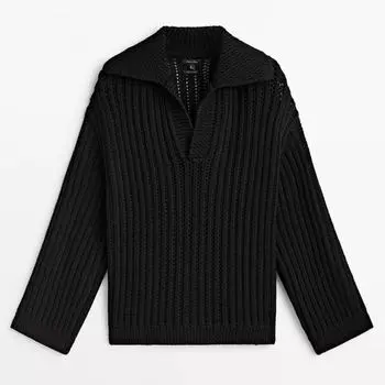 Свитер Massimo Dutti Textured Knit Polo, черный