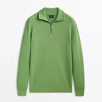 Свитер Massimo Dutti Textured Mock Neck, зеленый