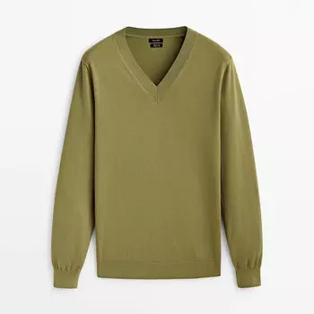 Свитер Massimo Dutti V-neck Cotton, хаки