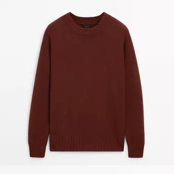 Свитер Massimo Dutti Wool Blend Crew Neck, красно-коричневый