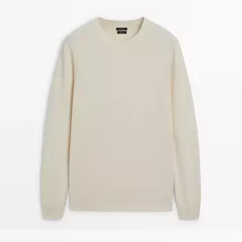 Свитер Massimo Dutti Wool Blend Knit With Crew Neck, бежевый