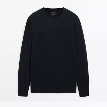 Свитер Massimo Dutti Wool Blend Knit With Crew Neck, темно-синий