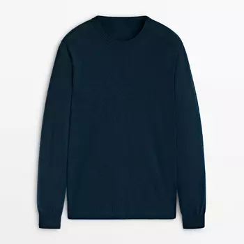 Свитер Massimo Dutti Wool Blend Ribbed Crew Neck, темно-синий
