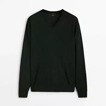 Свитер Massimo Dutti Wool Blend V-Neck, темно-зеленый