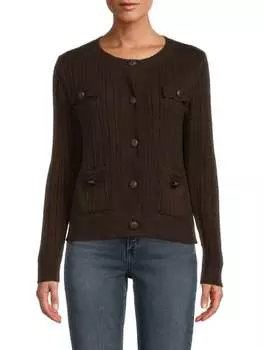 Свитер Max Studio с круглым вырезом и искусственными пуговицами, темно-зеленый