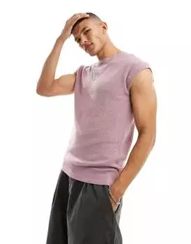 Свитер меловой сиреневой вязки с потертостями и круглым вырезом Threadbare