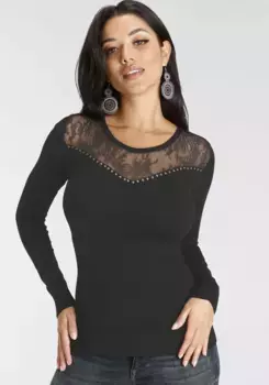Свитер Melrose с круглым вырезом, кружевом и заклепками, черный