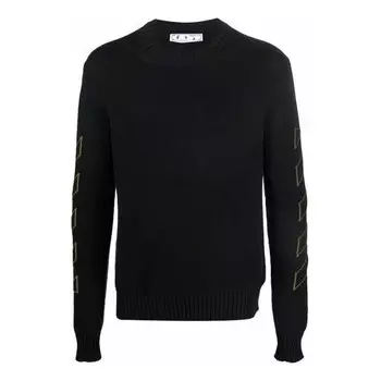 Свитер men's fw21 intarsia pattern long sleeves pullover wool sweater black Off-White, черный