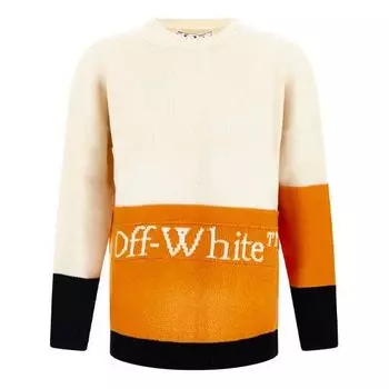 Свитер men's fw21 logo pattern loose long sleeves colorblock wool sweater white Off-White, белый