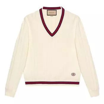 Свитер Men's Gucci SS21 Knit V Neck Webbing Wool Sweater Beige 653626-XKBUR-9182, кремовый
