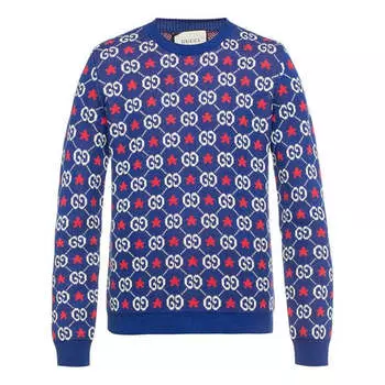Свитер men's ss21 g round neck pullover wool sweater blue Gucci, синий