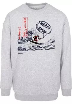 Свитер Merchcode Sweatshirt Hokusai - Santa Great Wave Merry Xmas, серый