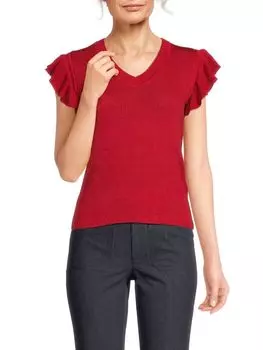 Свитер металлик с развевающимися рукавами Nanette Lepore, красный