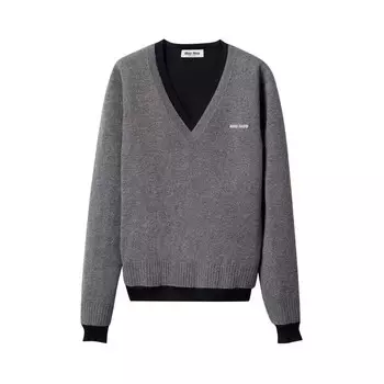 Свитер Miu Miu Silk Cashmere V-Neck Sweater Grigio Blue, серый