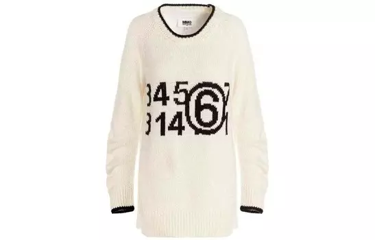 Свитер Mm6 Maison Margiela Intarsia с круглым вырезом и логотипом, белый