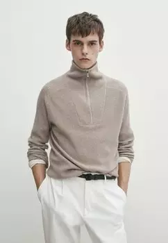 Свитер Mock Neck With Zip Massimo Dutti, бежевый