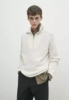 Свитер Mock Neck With Zip Massimo Dutti, белый
