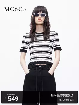 Свитер Moco с короткими рукавами в полоску, черно-белый