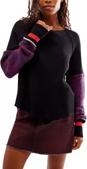 Свитер Mod About You Cuff Raglan Free People, цвет Washed Black Combo