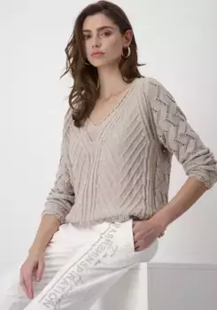 Свитер Monari Ajour с V-образным вырезом, цвет Hazel