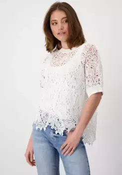 Свитер Monari с круглым вырезом и кружевным узором, белый