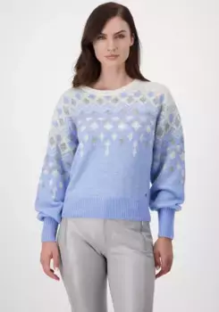 Свитер Monari с круглым вырезом, узором и блестящими нитками, синий