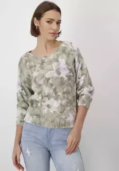 Свитер Monari с рукавами 3/4 и цветочным принтом, зеленый