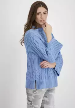 Свитер Monari с воротником стойкой косой вязки, синий