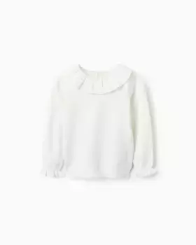 Свитер мягкой вязки для девочки с рюшами на шее Zippy, белый