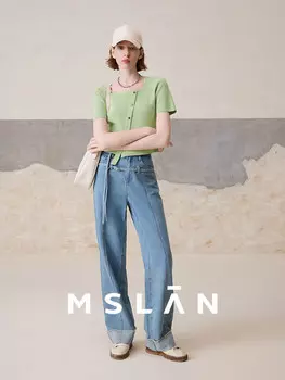 Свитер Mslan с короткими рукавами, зеленый / оранжевый