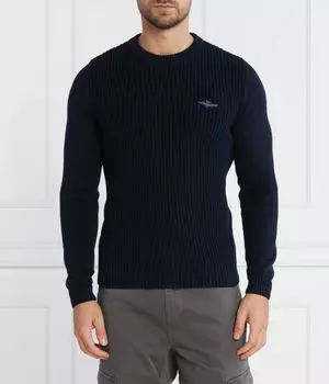 Свитер мужской Aeronautica Militare хлопковый облегающий, синий