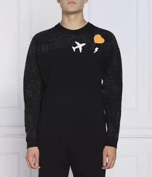 Свитер мужской Boss Green полушерстяной с принтом, черный