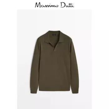 Свитер мужской Massimo Dutti с воротником-поло, зеленый