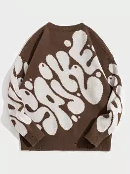 Свитер мужской Romwe Street Life с буквенным узором, коричневый