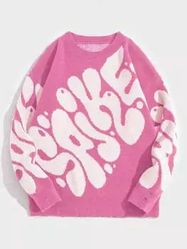 Свитер мужской Romwe Street Life с круглым вырезом и буквенным узором, ярко-розовый