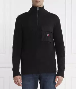 Свитер мужской Tommy Jeans с воротником на молнии и карманом, черный