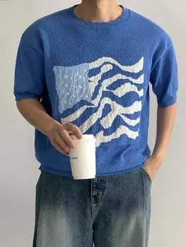 Свитер мужской вязаный Dazy с узором, синий / белый