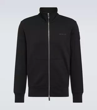 Свитер на молнии из хлопкового флиса Moncler, черный