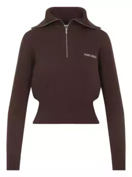 Свитер на молнии с высоким воротником MIU MIU, коричневый