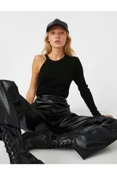 Свитер на одно плечо с металлическими аксессуарами Koton, черный