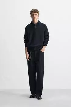 Свитер на пуговицах из смеси хлопка и шерсти ZARA, цвет Dark navy